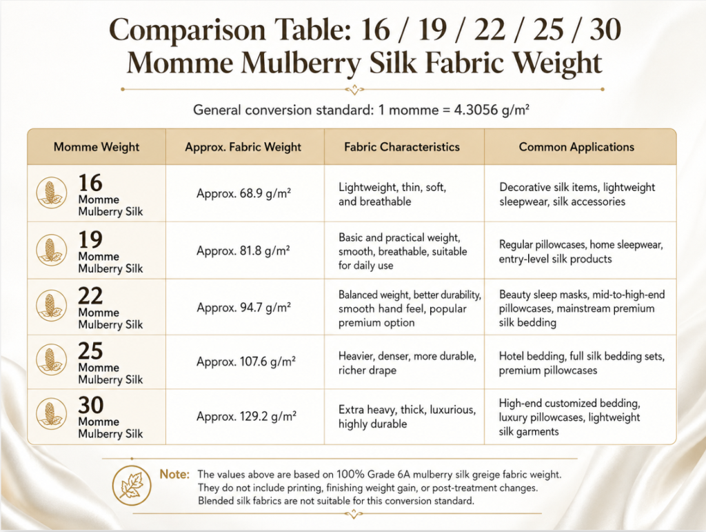 Comparison of different momme weights in silk fabric