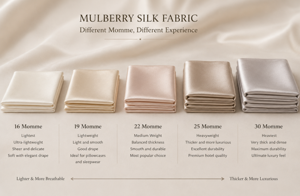 Different momme weights of mulberry silk fabric for pillowcases and bedding